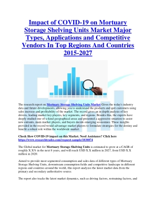 Impact of COVID-19 on Mortuary Storage Shelving Units Market 2015-2027