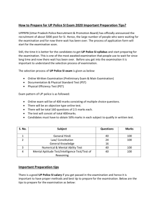 How to Prepare for UP Police SI Exam 2020 Important Preparation Tips?