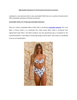High Quality Swimwear For Environment Conscious Consumers