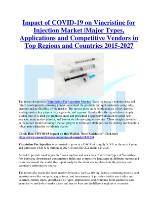 Impact of COVID-19 on Vincristine For Injection Market 2015-2027