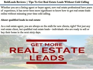 BoldLeads Reviews | Tips To Get Real Estate Leads Without Cold Calling