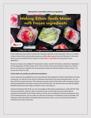 Making Ethnic foods Miami with frozen ingredients