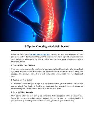 5 Tips for Choosing a Back Pain Doctor