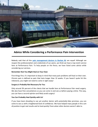 Advice While Considering a Performance Pain Intervention