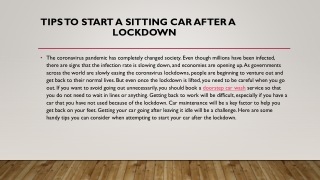 Tips To Start A Sitting Car After A Lockdown