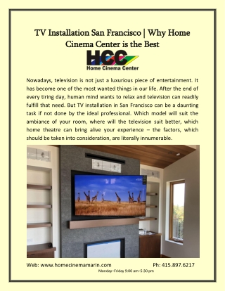 TV Installation San Francisco | Why Home Cinema Center is the Best