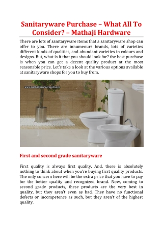 Sanitaryware Purchase – What All To Consider? - Mathaji Hardware