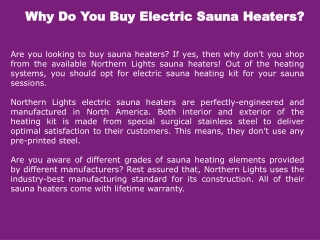 Why Do You Buy Electric Sauna Heaters?