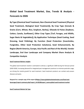 Global Seed Treatment Market Size, Trends & Analysis - Forecasts to 2026