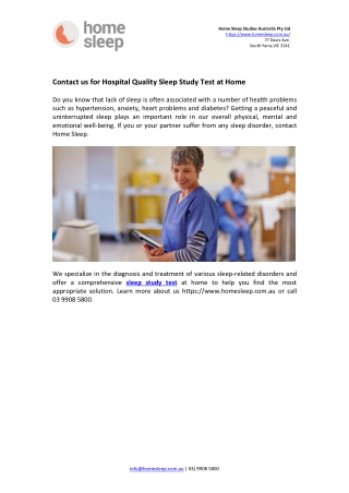 Contact us for Hospital Quality Sleep Study Test at Home