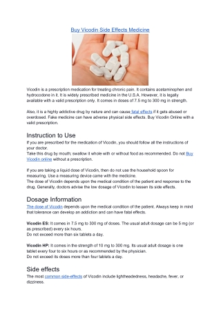 Buy Vicodin Side Effects Medicine