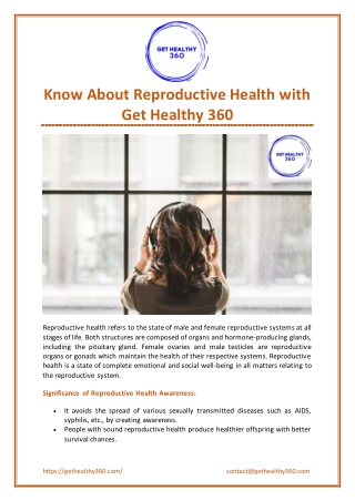 Know About Reproductive Health with Get Healthy 360
