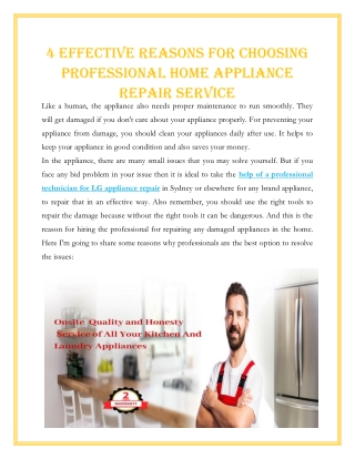 4 Effective Reasons for Choosing Professional Home Appliance Repair Service