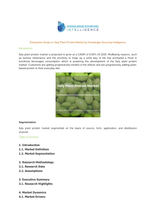 Exhaustive Study on Italy Plant Protein Market by Knowledge Sourcing Intelligence