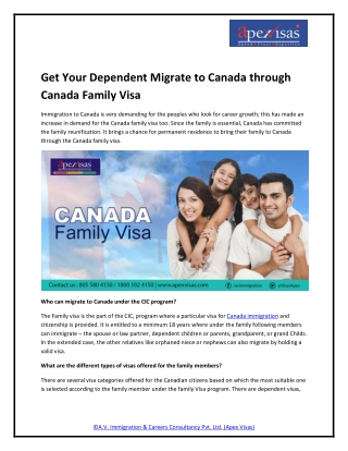 Get Your Dependent Migrate to Canada through Canada Family Visa