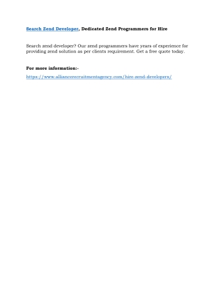 Search Zend Developer, Dedicated Zend Programmers for Hire