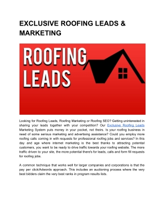 EXCLUSIVE ROOFING LEADS & MARKETING