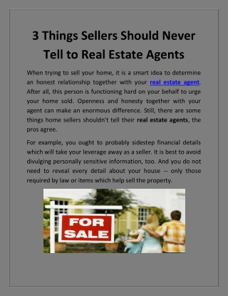 3 Things Sellers Should Never Tell to Real Estate Agents