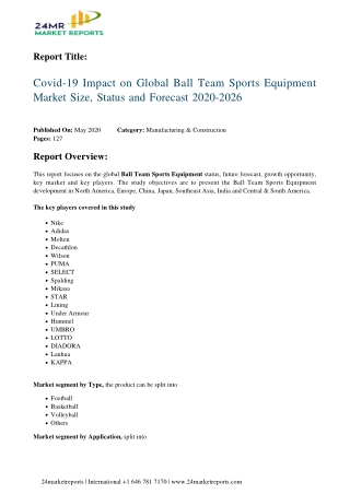 Ball Team Sports Equipment Market Size, Status and Forecast 2020-2026