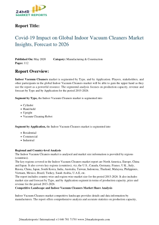 Indoor Vacuum Cleaners Market Insights, Forecast to 2026