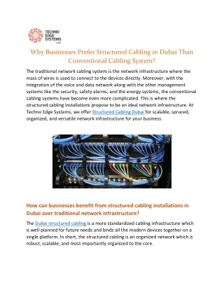 Why Businesses Prefer Structured Cabling in Dubai Than Conventional Cabling System