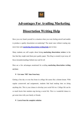 ADVANTAGES FOR AVAILING MARKETING DISSERTATION WRITING HELP