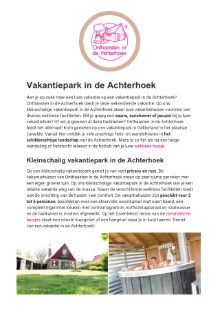 Onthaasten in de Achterhoek - Vakantiepark in de Achterhoek