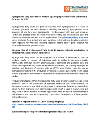 Hydrogenated Fatty Acids Market Analysis By Emerging Growth Factors And Revenue Forecasts To 2027