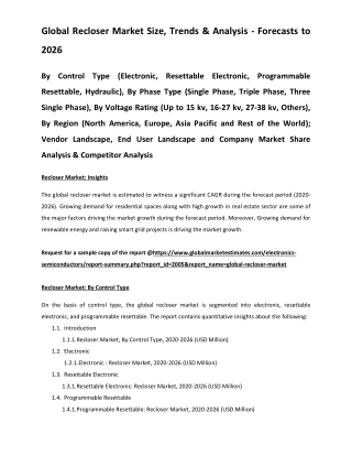 Global Recloser Market Size & Analysis – Forecasts to 2026