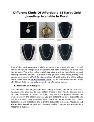 Different Kinds Of Affordable 18 Karat Gold Jewellery Available In Doral