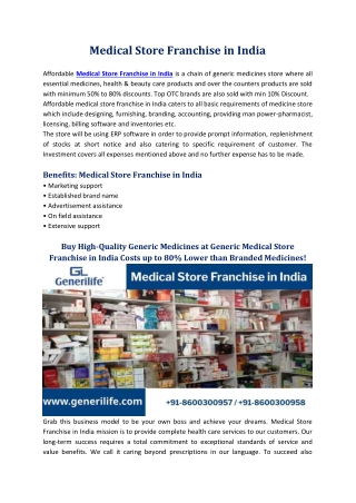 Medical Store Franchise in India