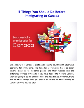 5 Things You Should Do Before Immigrating to Canada