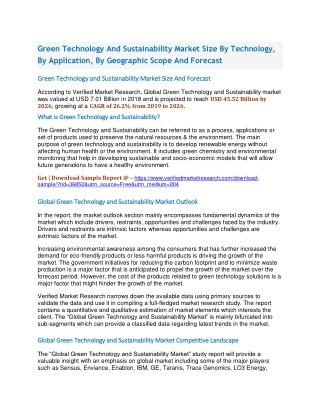 Green Technology And Sustainability Market Size By Technology, By Application, By Geographic Scope And Forecast