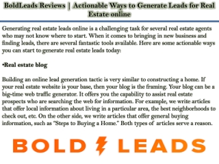 BoldLeads Reviews | Actionable Ways to Generate Leads for Real Estate online