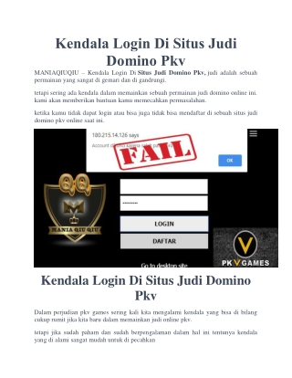 Kendala Login Di Situs Judi Domino Pkv