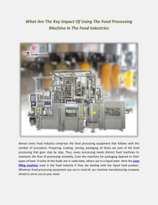 What Are The Key Impact Of Using The Food Processing Machine In The Food Industries