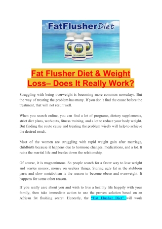 Fat Flusher Diet & Weight Loss– Does It Really Work?