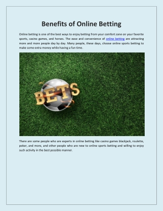 Benefits of Online Betting