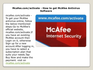 Mcafee.com/activate - How to get McAfee Antivirus Software