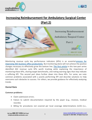 Increasing Reimbursement for Ambulatory Surgical Center (Part 2)