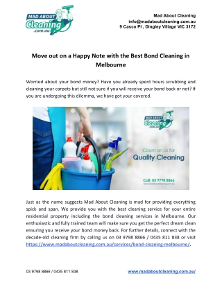 Move out on a Happy Note with the Best Bond Cleaning in Melbourne