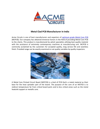 MCPCB Manufacturer in India