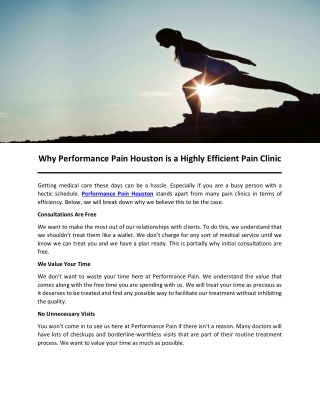 Why Performance Pain Houston is a Highly Efficient Pain Clinic