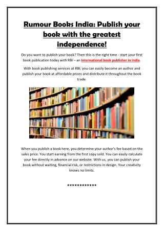 Rumour Books India: Publish your book with the greatest independence!