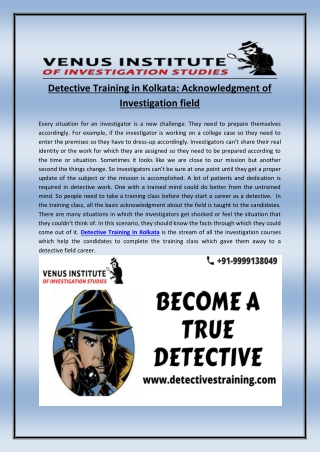 Detective training in kolkata acknowledgment of investigation field