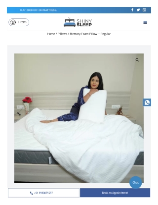 Buy Memory Foam Pillow Regular Online | Flat 10% Off - Shinysleep.com