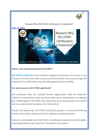 Reasons Why ISO 27001 Certification is Important?