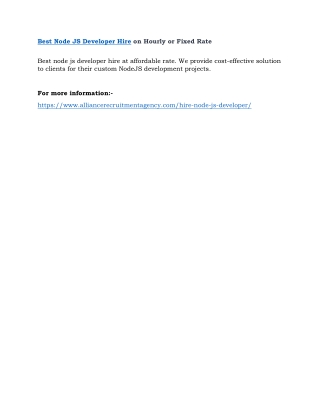 Best Node JS Developer Hire on Hourly or Fixed Rate