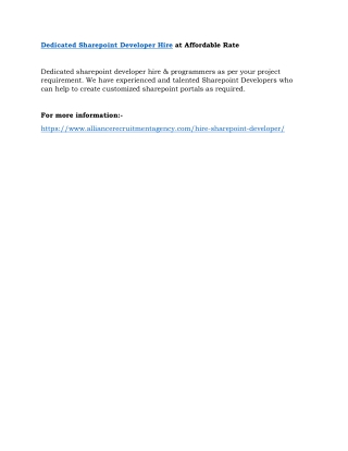 Dedicated Sharepoint Developer Hire at Affordable Rate