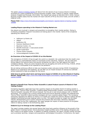 Vitamin D Testing Market 2020 Share, Size, Growth Factor, Trends and Forecast 2026